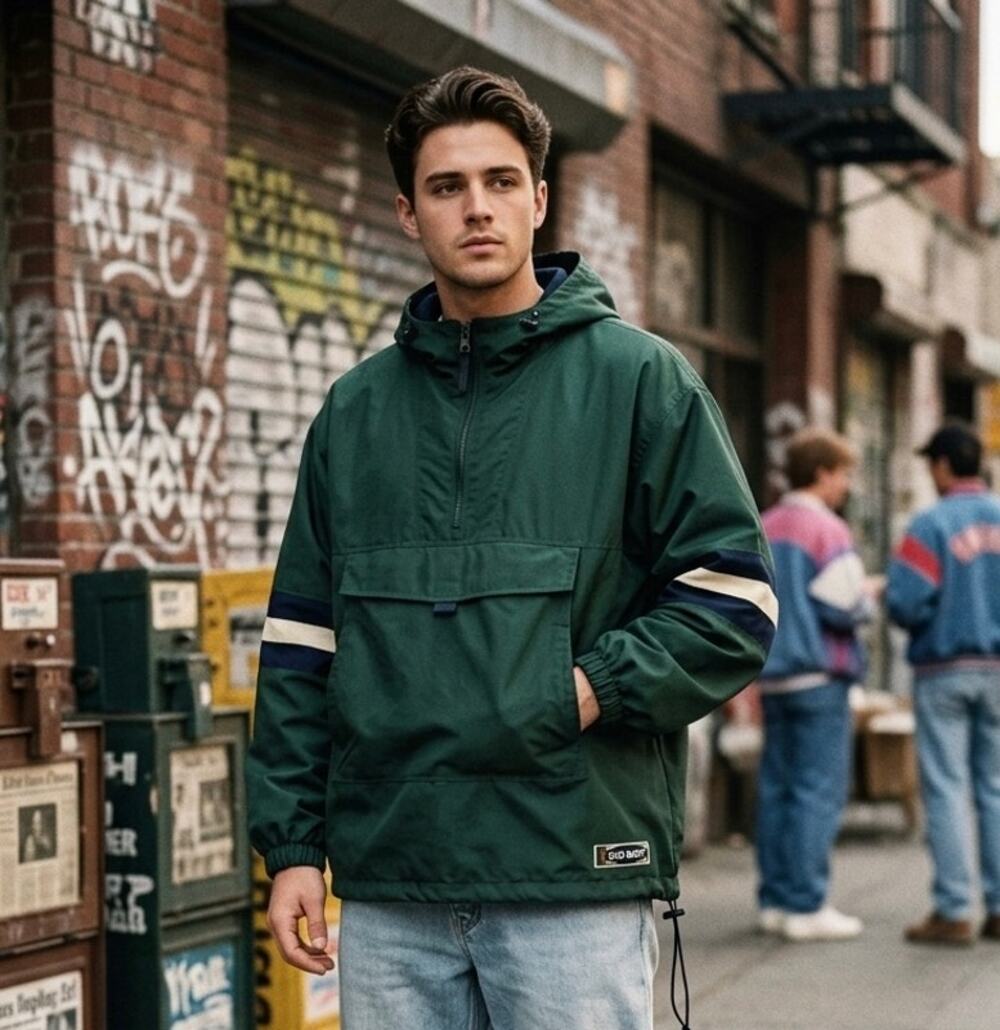 Vintage 90s Old Navy Anorak Windbreaker Jacket Mens Med. Green Half Zip Pullover